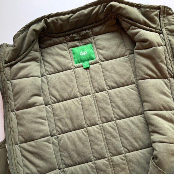 Dip Army Green Quilted Sleeveless Zip Front Vest sz Large - Picture 5 of 7